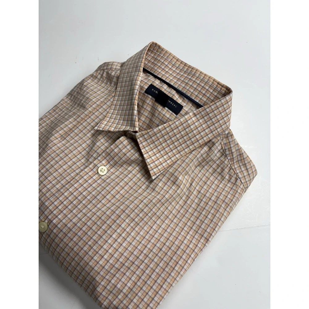 Banana Republic Slim Fit Dress Shirt Large 16 - 16 1/2 Multicolor Plaid Check